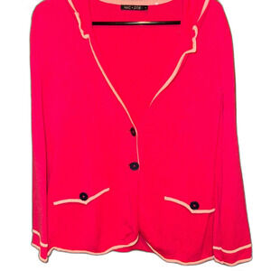 Nic + Zoe Women's Pink Cardigan size Large Modal blend button front pockets